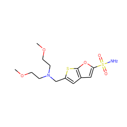 COCCN(CCOC)Cc1cc2cc(S(N)(=O)=O)oc2s1 ZINC000026821577