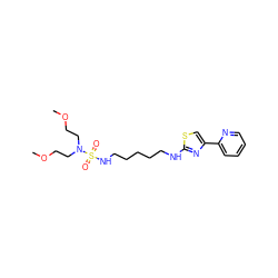 COCCN(CCOC)S(=O)(=O)NCCCCCNc1nc(-c2ccccn2)cs1 ZINC000073138468