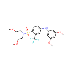 COCCN(CCOC)S(=O)(=O)c1ccc(Nc2cc(OC)cc(OC)c2)cc1C(F)(F)F ZINC000145082017