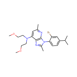 COCCN(CCOC)c1cc(C)nc2c1nc(C)n2-c1ccc(C(C)C)cc1Br ZINC000013795060