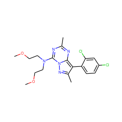 COCCN(CCOC)c1nc(C)nc2c(-c3ccc(Cl)cc3Cl)c(C)nn12 ZINC000013804985