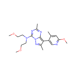 COCCN(CCOC)c1nc(C)nc2c(-c3cnc(OC)cc3C)c(C)nn12 ZINC000040939690