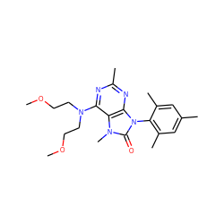 COCCN(CCOC)c1nc(C)nc2c1n(C)c(=O)n2-c1c(C)cc(C)cc1C ZINC000028019343