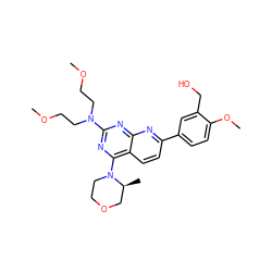 COCCN(CCOC)c1nc(N2CCOC[C@@H]2C)c2ccc(-c3ccc(OC)c(CO)c3)nc2n1 ZINC000138901468