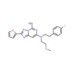 COCCN(CCc1ccc(F)cc1)c1cc2nc(-c3ccco3)nn2c(N)n1 ZINC000040412150