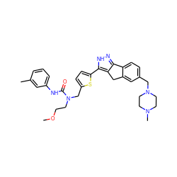 COCCN(Cc1ccc(-c2[nH]nc3c2Cc2cc(CN4CCN(C)CC4)ccc2-3)s1)C(=O)Nc1cccc(C)c1 ZINC000036338897