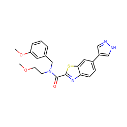 COCCN(Cc1cccc(OC)c1)C(=O)c1nc2ccc(-c3cn[nH]c3)cc2s1 ZINC000049032782