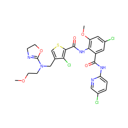 COCCN(Cc1csc(C(=O)Nc2c(OC)cc(Cl)cc2C(=O)Nc2ccc(Cl)cn2)c1Cl)C1=NCCO1 ZINC000014963114