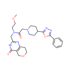 COCCN(Cc1nc2c(c(=O)[nH]1)COCC2)C(=O)CN1CCC(c2nnc(-c3ccccc3)o2)CC1 ZINC000145406824