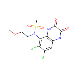 COCCN(c1c(Cl)c(Cl)cc2[nH]c(=O)c(=O)[nH]c12)S(C)(=O)=O ZINC000028954106