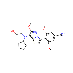 COCCN(c1c(OC)nn2c(-c3c(OC)cc(C#N)cc3OC)csc12)C1CCCC1 ZINC000096172609