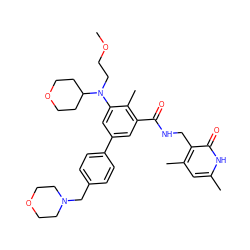 COCCN(c1cc(-c2ccc(CN3CCOCC3)cc2)cc(C(=O)NCc2c(C)cc(C)[nH]c2=O)c1C)C1CCOCC1 ZINC000205715608