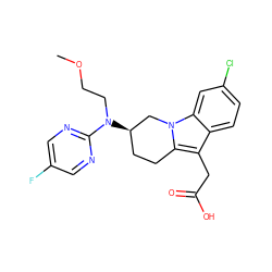 COCCN(c1ncc(F)cn1)[C@@H]1CCc2c(CC(=O)O)c3ccc(Cl)cc3n2C1 ZINC000203539275