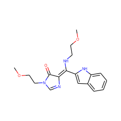 COCCN/C(=C1/N=CN(CCOC)C1=O)c1cc2ccccc2[nH]1 ZINC000148833520