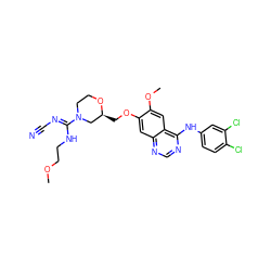 COCCN/C(=N\C#N)N1CCO[C@@H](COc2cc3ncnc(Nc4ccc(Cl)c(Cl)c4)c3cc2OC)C1 ZINC000114821147