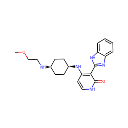 COCCN[C@H]1CC[C@@H](Nc2cc[nH]c(=O)c2-c2nc3ccccc3[nH]2)CC1 ZINC000653724781