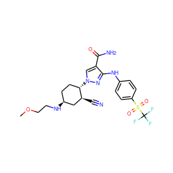 COCCN[C@H]1CC[C@H](n2cc(C(N)=O)c(Nc3ccc(S(=O)(=O)C(F)(F)F)cc3)n2)[C@@H](C#N)C1 ZINC000222973786