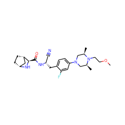 COCCN1[C@@H](C)CN(c2ccc(C[C@@H](C#N)NC(=O)[C@H]3N[C@@H]4CC[C@H]3C4)c(F)c2)C[C@H]1C ZINC000219324917