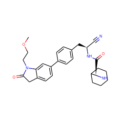 COCCN1C(=O)Cc2ccc(-c3ccc(C[C@@H](C#N)NC(=O)[C@H]4NC5CCC4CC5)cc3)cc21 ZINC000169709128