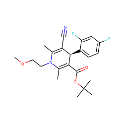 COCCN1C(C)=C(C#N)[C@@H](c2ccc(F)cc2F)C(C(=O)OC(C)(C)C)=C1C ZINC000058583694