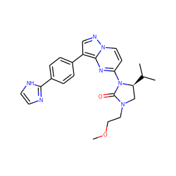 COCCN1C[C@H](C(C)C)N(c2ccn3ncc(-c4ccc(-c5ncc[nH]5)cc4)c3n2)C1=O ZINC000116185334