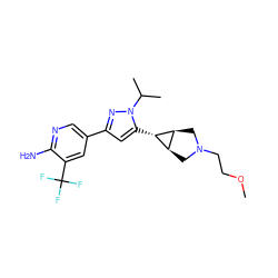 COCCN1C[C@H]2[C@@H](C1)[C@@H]2c1cc(-c2cnc(N)c(C(F)(F)F)c2)nn1C(C)C ZINC000148072863