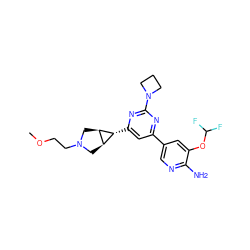 COCCN1C[C@H]2[C@@H](C1)[C@@H]2c1cc(-c2cnc(N)c(OC(F)F)c2)nc(N2CCC2)n1 ZINC000653680446