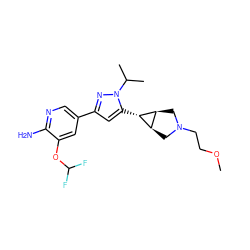 COCCN1C[C@H]2[C@@H](C1)[C@@H]2c1cc(-c2cnc(N)c(OC(F)F)c2)nn1C(C)C ZINC000148072159