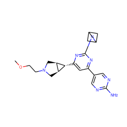 COCCN1C[C@H]2[C@@H](C1)[C@@H]2c1cc(-c2cnc(N)nc2)nc(N2CC3CC2C3)n1 ZINC000653678241