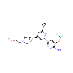 COCCN1C[C@H]2[C@H](c3cc(-c4cnc(N)c(OC(F)F)c4)nc(C4CC4)c3)[C@H]2C1 ZINC000653664375