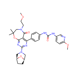 COCCN1CC(C)(C)Oc2nc(N3C[C@@H]4CC[C@H](C3)O4)nc(-c3ccc(NC(=O)Nc4ccc(OC)nc4)cc3)c2C1=O ZINC000142202781