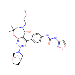 COCCN1CC(C)(C)Oc2nc(N3C[C@@H]4CC[C@H](C3)O4)nc(-c3ccc(NC(=O)Nc4ccon4)cc3)c2C1=O ZINC000142207609