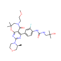 COCCN1CC(C)(C)Oc2nc(N3CCOC[C@@H]3C)nc(-c3ccc(NC(=O)NCC(C)(C)O)c(F)c3)c2C1=O ZINC000225301433