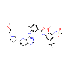 COCCN1CC[C@@H](c2ccc3ncnc(Nc4cc(C(=O)Nc5cc(C(C)(C)C)cc(NS(C)(=O)=O)c5OC)ccc4C)c3n2)C1 ZINC000096175758