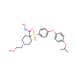 COCCN1CCC(C(=O)NO)(S(=O)(=O)c2ccc(Oc3ccc(OC(C)C)cc3)cc2)CC1 ZINC000072109127