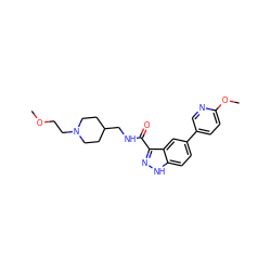 COCCN1CCC(CNC(=O)c2n[nH]c3ccc(-c4ccc(OC)nc4)cc23)CC1 ZINC000221886401