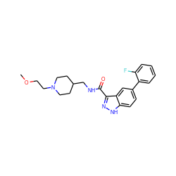 COCCN1CCC(CNC(=O)c2n[nH]c3ccc(-c4ccccc4F)cc23)CC1 ZINC000205785974