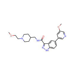 COCCN1CCC(CNC(=O)c2n[nH]c3ccc(-c4cncc(OC)c4)cc23)CC1 ZINC000221887838