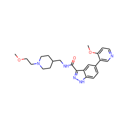 COCCN1CCC(CNC(=O)c2n[nH]c3ccc(-c4cnccc4OC)cc23)CC1 ZINC000221887363