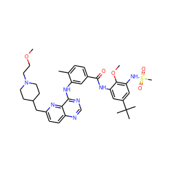 COCCN1CCC(Cc2ccc3ncnc(Nc4cc(C(=O)Nc5cc(C(C)(C)C)cc(NS(C)(=O)=O)c5OC)ccc4C)c3n2)CC1 ZINC000096175769