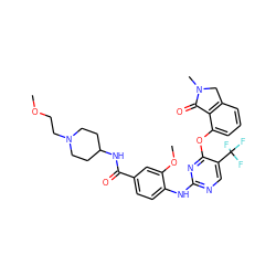 COCCN1CCC(NC(=O)c2ccc(Nc3ncc(C(F)(F)F)c(Oc4cccc5c4C(=O)N(C)C5)n3)c(OC)c2)CC1 ZINC000146071550