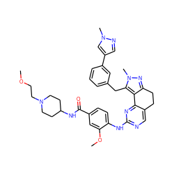 COCCN1CCC(NC(=O)c2ccc(Nc3ncc4c(n3)-c3c(nn(C)c3Cc3cccc(-c5cnn(C)c5)c3)CC4)c(OC)c2)CC1 ZINC000224942979