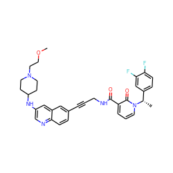 COCCN1CCC(Nc2cnc3ccc(C#CCNC(=O)c4cccn([C@@H](C)c5ccc(F)c(F)c5)c4=O)cc3c2)CC1 ZINC000096176184