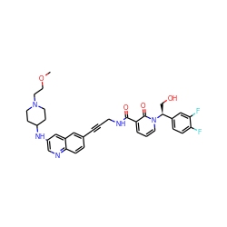 COCCN1CCC(Nc2cnc3ccc(C#CCNC(=O)c4cccn([C@@H](CO)c5ccc(F)c(F)c5)c4=O)cc3c2)CC1 ZINC000096176183