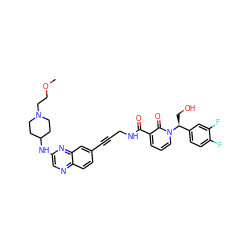 COCCN1CCC(Nc2cnc3ccc(C#CCNC(=O)c4cccn([C@@H](CO)c5ccc(F)c(F)c5)c4=O)cc3n2)CC1 ZINC000096176159