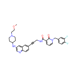 COCCN1CCC(Nc2cnc3ccc(C#CCNC(=O)c4cccn(Cc5ccc(F)c(F)c5)c4=O)cc3c2)CC1 ZINC000096176181