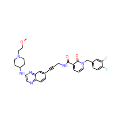 COCCN1CCC(Nc2cnc3ccc(C#CCNC(=O)c4cccn(Cc5ccc(F)c(F)c5)c4=O)cc3n2)CC1 ZINC000096176160