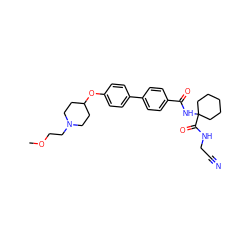 COCCN1CCC(Oc2ccc(-c3ccc(C(=O)NC4(C(=O)NCC#N)CCCCC4)cc3)cc2)CC1 ZINC000013676358