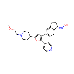 COCCN1CCC(c2cc(-c3ccc4c(c3)CC/C4=N\O)c(-c3ccncc3)o2)CC1 ZINC000040404972