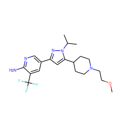 COCCN1CCC(c2cc(-c3cnc(N)c(C(F)(F)F)c3)nn2C(C)C)CC1 ZINC000146508393